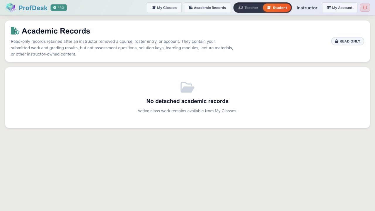 Current ProfDesk Academic Records page