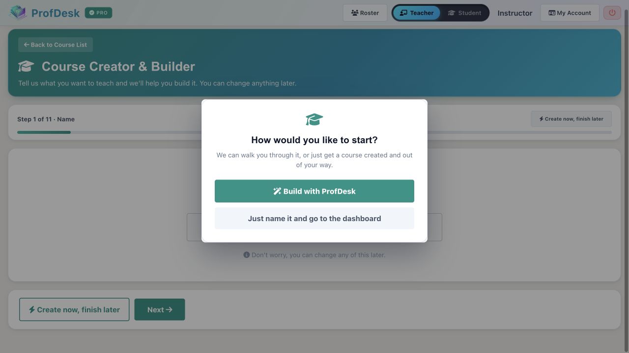 Current ProfDesk Course Creator and Builder