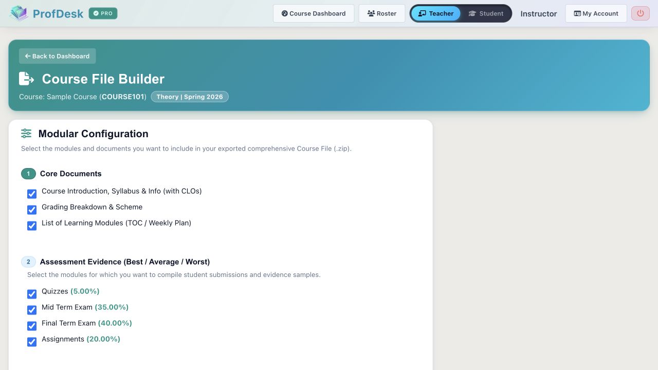 ProfDesk Course File Builder assembled document