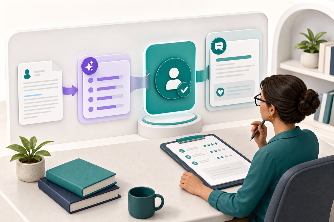 Teacher reviewing AI-assisted grading suggestions before approving feedback